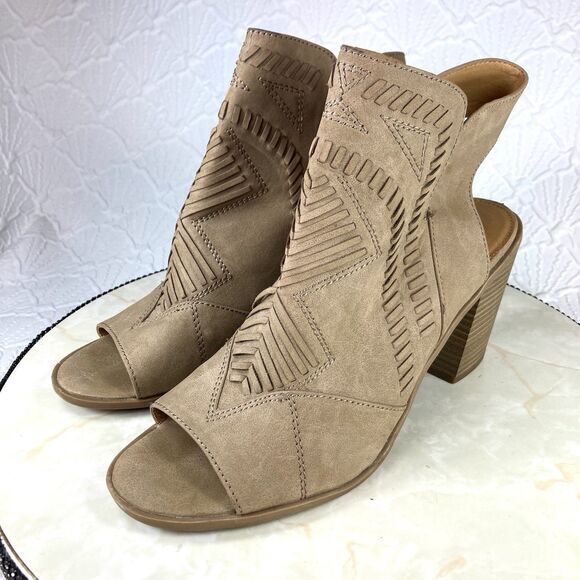 Universal Thread Block Heel Booties Women Sz 10 Taupe Edwina Open Toe Boho Chic - Picture 5 of 13